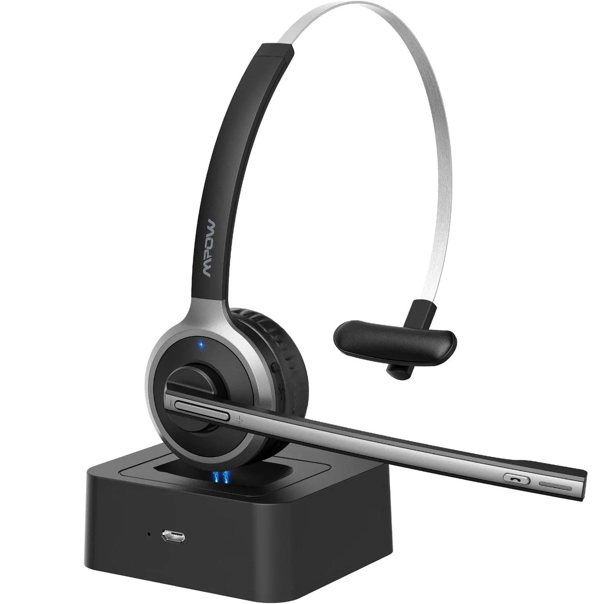 Mpow M5 Pro Bluetooth 5.0 Headphones with Mic Charging Base Wireless Headset for PC Laptop Call Center Office 18H Talking Time