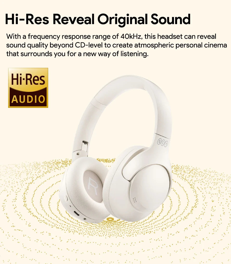 QCY H3 ANC 43dB Active Noise Cancellation Headphones Hi-Res Audio Wireless Earphones Bluetooth 5.4 Over the Ear Headsets 60Hrs