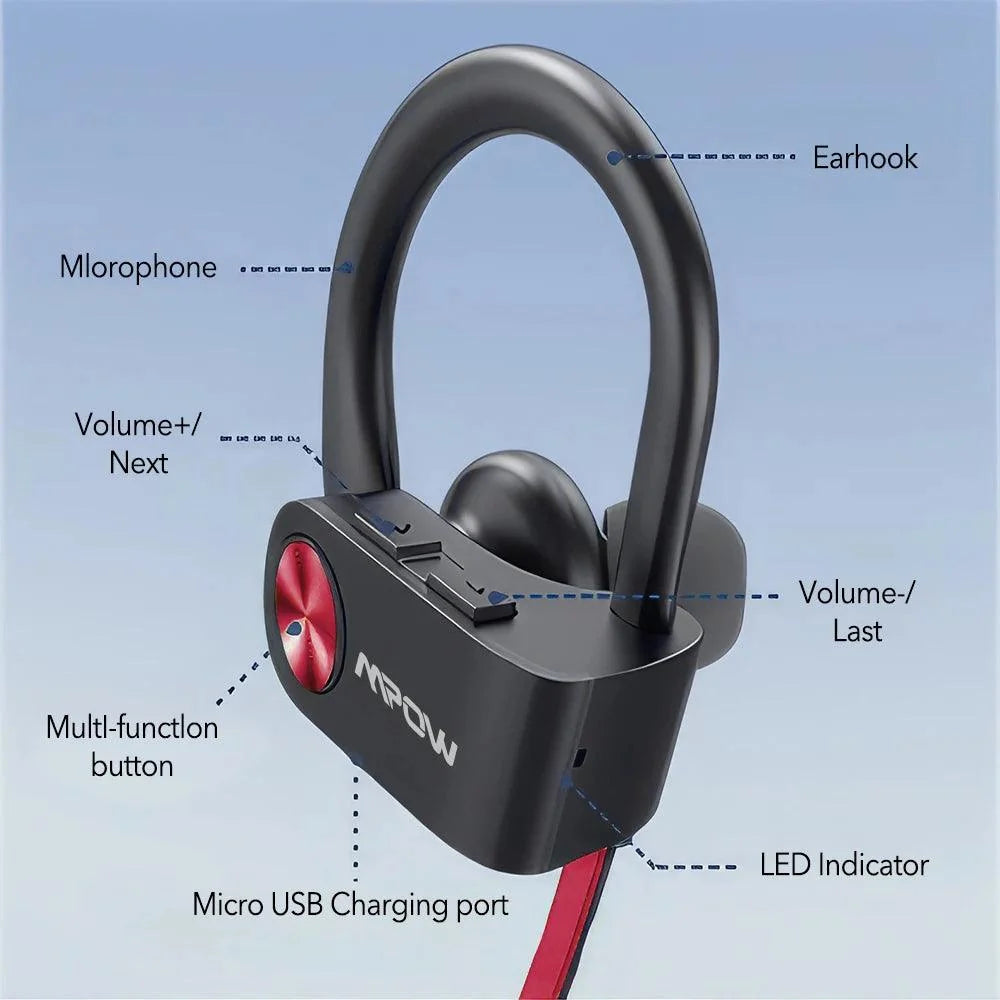 Mpow Flame IPX7 Waterproof Bluetooth Headphones V5.3 Earphone with CVC6.0 Noise Canceling Mic HiFi Stereo Wireless Sport Earbuds