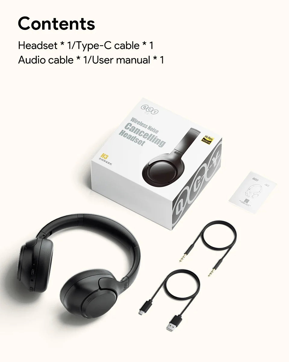 QCY H3 ANC 43dB Active Noise Cancellation Headphones Hi-Res Audio Wireless Earphones Bluetooth 5.4 Over the Ear Headsets 60Hrs