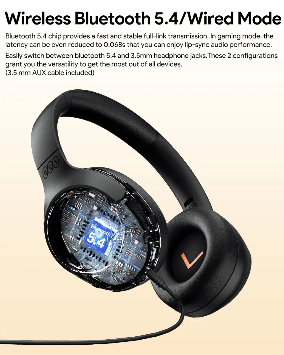 QCY H3 ANC 43dB Active Noise Cancellation Headphones Hi-Res Audio Wireless Earphones Bluetooth 5.4 Over the Ear Headsets 60Hrs