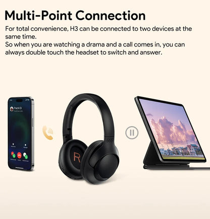 QCY H3 ANC 43dB Active Noise Cancellation Headphones Hi-Res Audio Wireless Earphones Bluetooth 5.4 Over the Ear Headsets 60Hrs