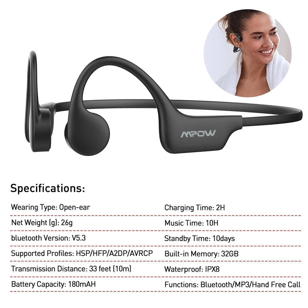 Mpow X6 Pro Bone Conduction Headphones Wireless Bluetooth 5.3 Waterproof IPX8 Professional Sports Headset Built-in 32GB Memory