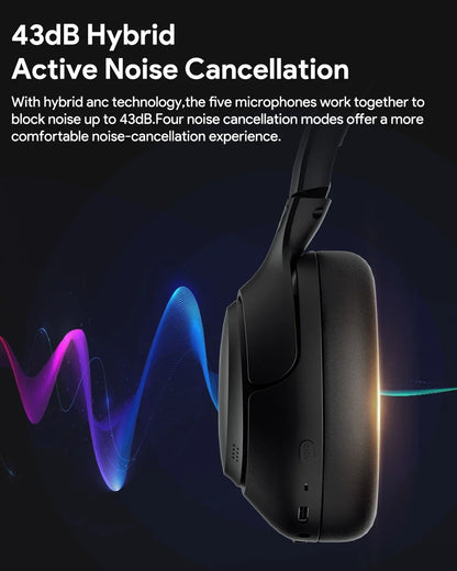 QCY H3 ANC 43dB Active Noise Cancellation Headphones Hi-Res Audio Wireless Earphones Bluetooth 5.4 Over the Ear Headsets 60Hrs