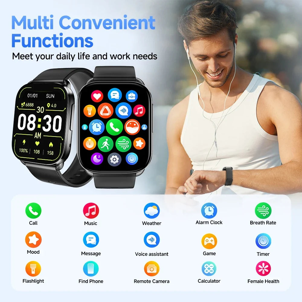 QCY Watch GS Smartwatch Fitness Tracker for 100+ Sport Modes 2.02'' Large Screen BT5.2 Bluetooth Call Smart Watch Health Monitor