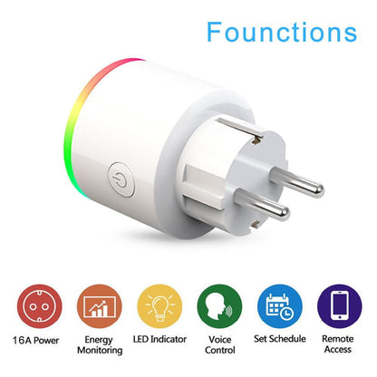 16A EU RGB wifi wireless Smart Plug socket outlet with Power Monitor, Works with Google Home Alexa