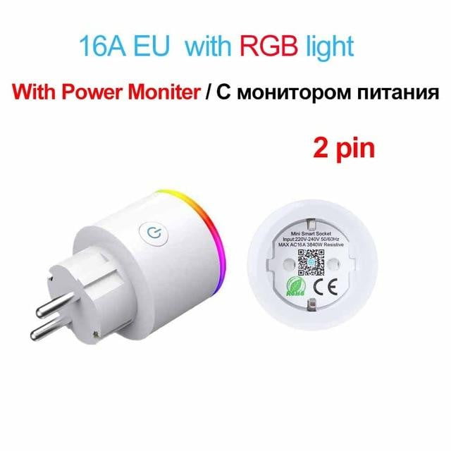 16A EU RGB wifi wireless Smart Plug socket outlet with Power Monitor, Works with Google Home Alexa